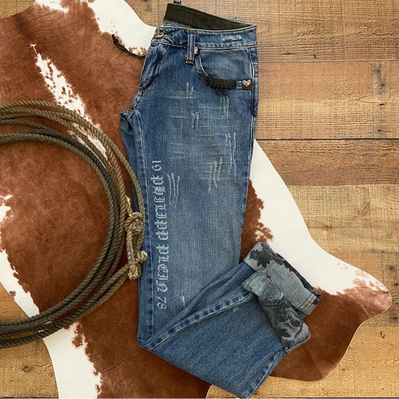 PHILIPP PLEIN RARE Low Rise Leather, Metal Embellished Jeans - Picture 7 of 16